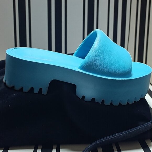 JEFFREY CAMPBELL Bae Platform Sandals 40 9 Bright Blue Chunky Rubber Slides - Picture 7 of 16